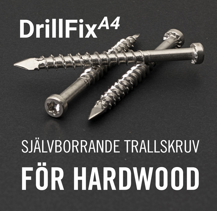 DrillFix A4 självborrande trallskruv för hårdträ. Kärnsund Wood Link.