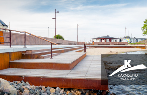Kärnsund Wood Link - Stolt leverantör av Azobe hårdträ till Tullhusstranden i Simrihamn, vinnaren av Sienapriset 2016.