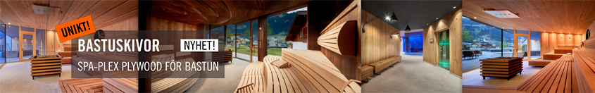 Bastuskivor, SPA-Plex fanerad plywood för bastu från Kärnsund Wood Link.