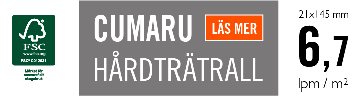 Cumaru hårdträtrall, 21x145 mm, 6,7 lpm per kvm, Kärnsund Wood Link